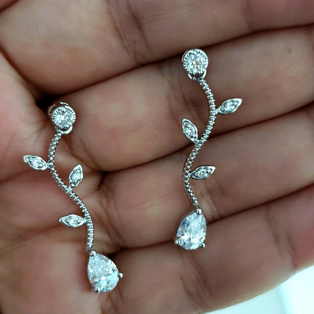 Delicate Plated Leaf Design Simulated Diamond Ear… - image 7